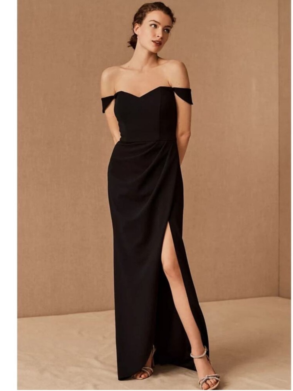 BHLDN Rossi Crepe Black Maxi Dress size 4 elegant event wedding formal long slit